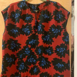 J.Crew Red Firework Keyhole Floral Blouse Size 10